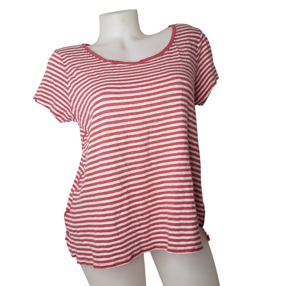 JONES NEW YORK Red and White Striped Linen Short Sleeve Shirt Size Large - Picture 1 of 5